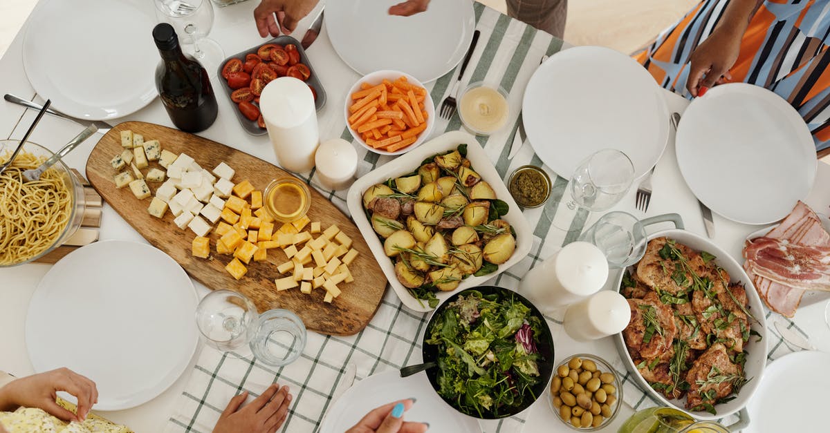 American Potatoes vs. Spanish Potatoes - People around a Table With Food American Potatoes vs. Spanish Potatoes - People around a Table With Food