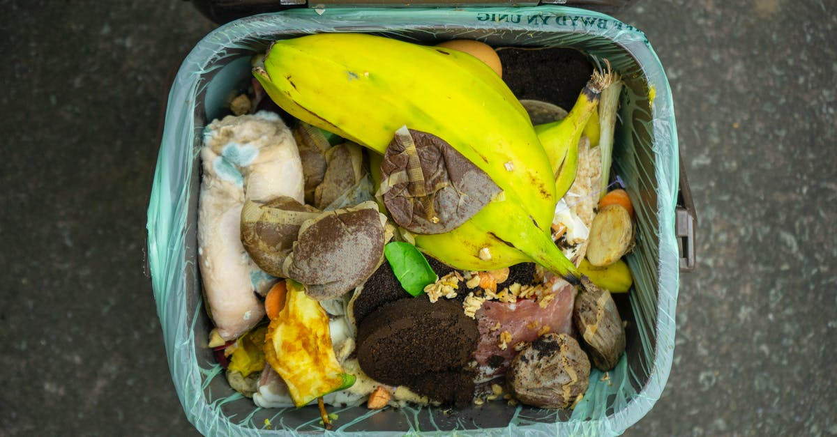 Are garbage cans food safe, or made of food grade plastic? - Banana Fruit and Meat in Blue Plastic Container Are garbage cans food safe, or made of food grade plastic? - Banana Fruit and Meat in Blue Plastic Container