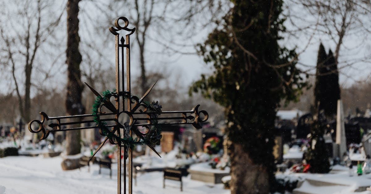 Batter. Cross contamination by - Metal Crucifix in a Snowy Cemetery Batter. Cross contamination by - Metal Crucifix in a Snowy Cemetery