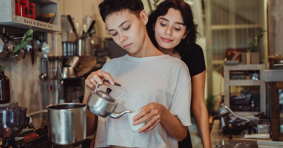 Brewing Hibiscus tea - Two Brunettes Using Kettle in a Kitchen