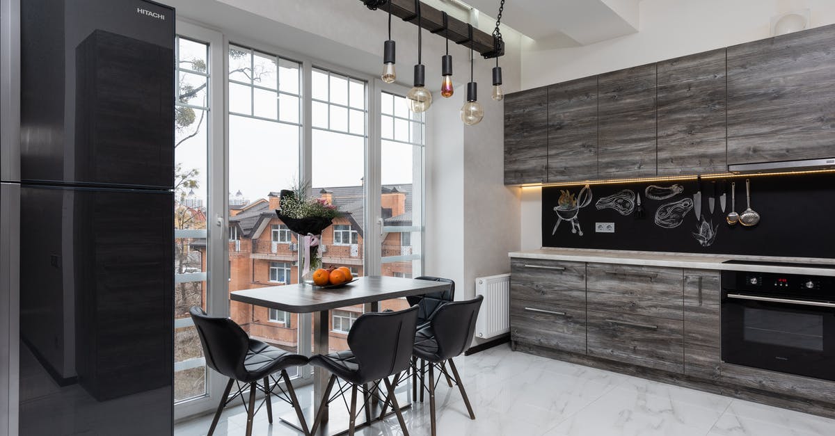 Brining Turkey - 4 Days in Fridge - Partially Grey - Modern kitchen with table and appliances Brining Turkey - 4 Days in Fridge - Partially Grey - Modern kitchen with table and appliances
