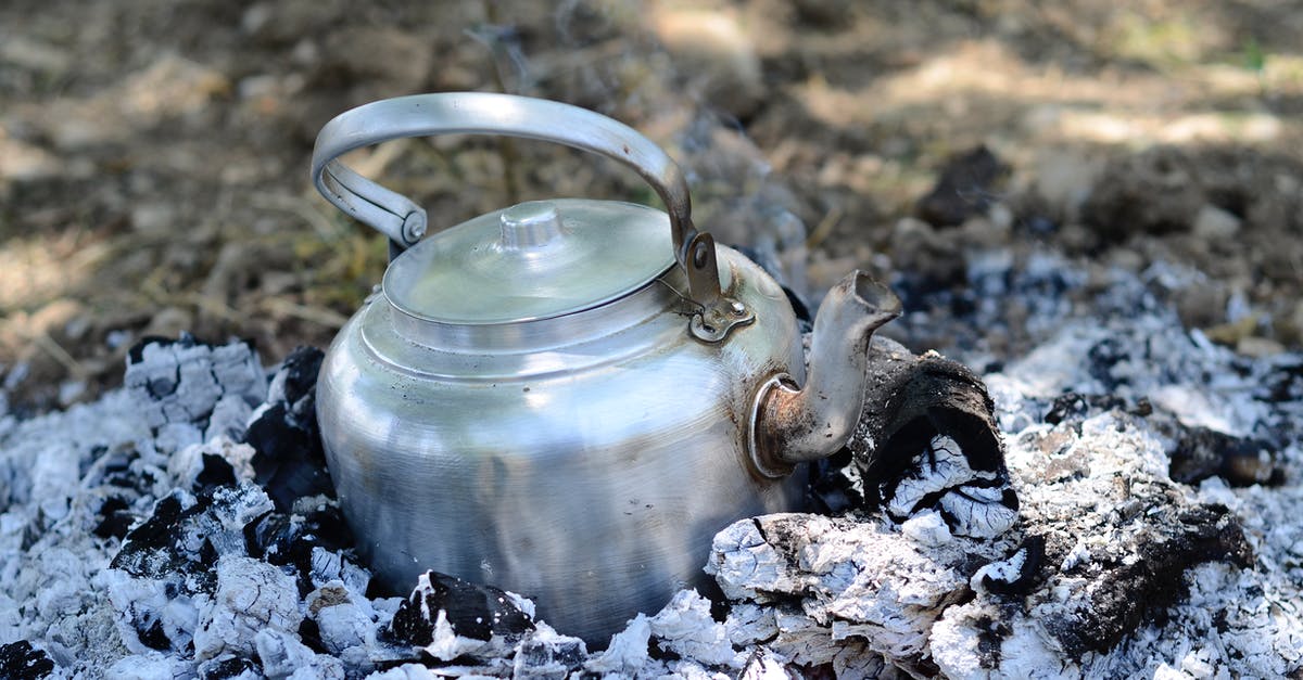 Burned enameled cast iron stock pot - A Kettle Pot on Burning Charcoal Burned enameled cast iron stock pot - A Kettle Pot on Burning Charcoal