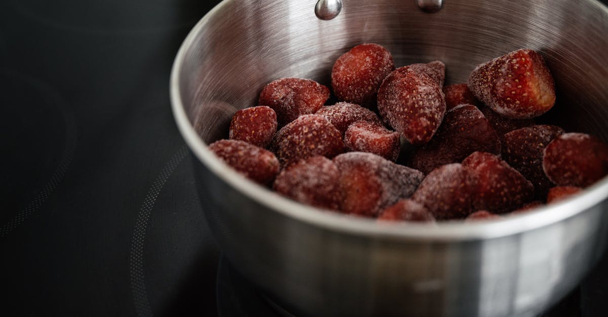 Can I cook my haggis from frozen? - Shiny metallic bowl with frozen strawberry Can I cook my haggis from frozen? - Shiny metallic bowl with frozen strawberry