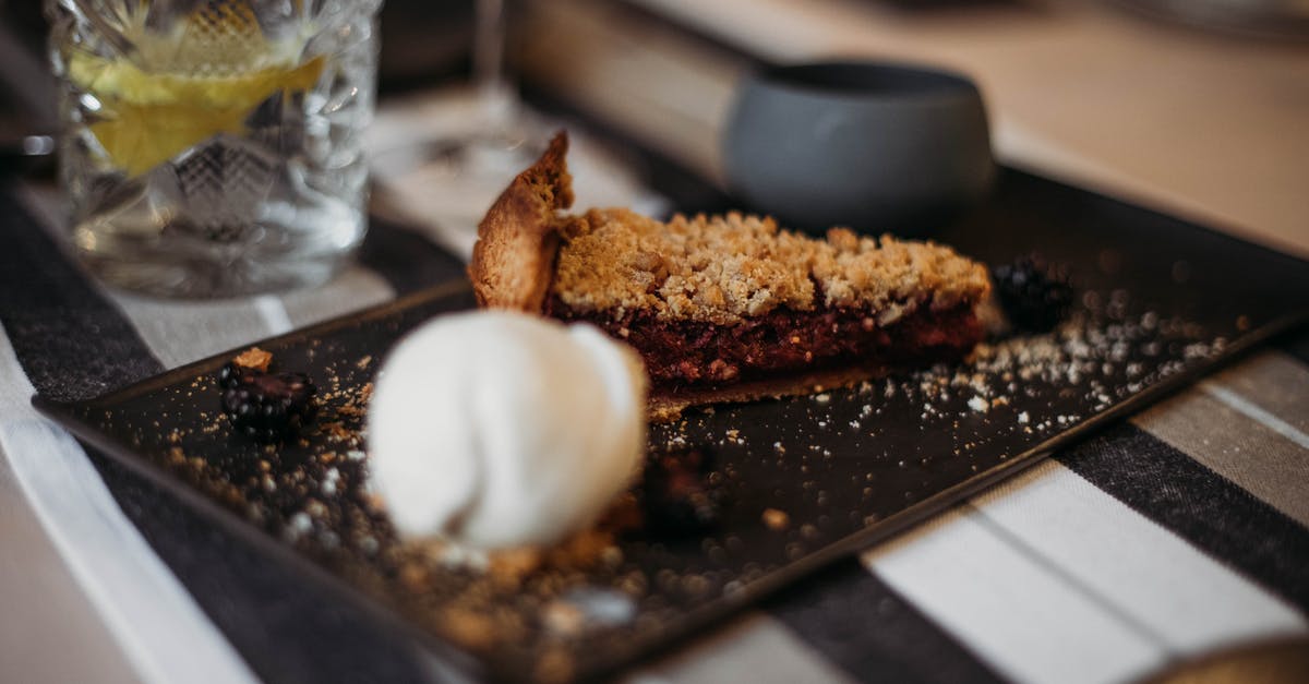Can you help me get my cream pie filling stiff enough? - Slice of tasty crumble pie with berry filling on plate with scoop of ice cream served on table in restaurant on blurred background Can you help me get my cream pie filling stiff enough? - Slice of tasty crumble pie with berry filling on plate with scoop of ice cream served on table in restaurant on blurred background