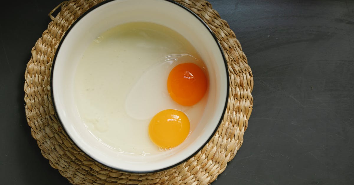 Cannot find very simple Egg Scrambler - Uncooked broken eggs in bowl placed on wicker table mat Cannot find very simple Egg Scrambler - Uncooked broken eggs in bowl placed on wicker table mat