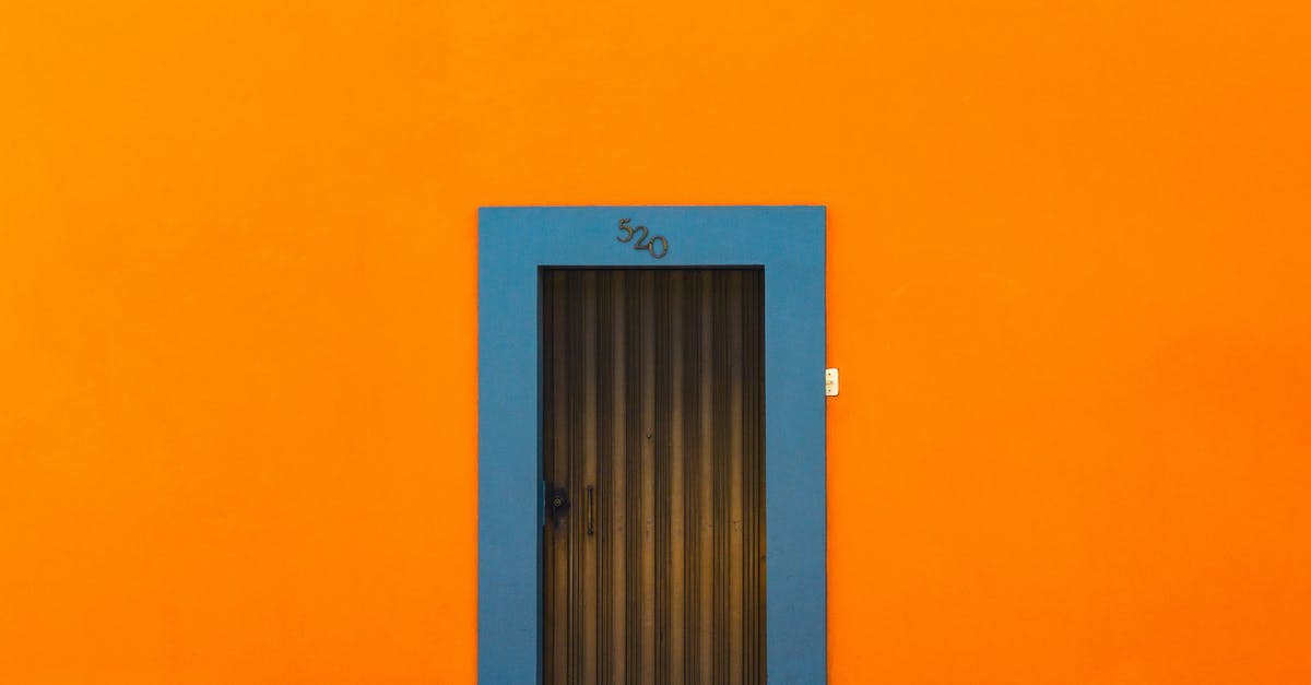 Casing of wieners - Exterior of bright orange wall of building with door with metal casing and drawing in daylight in city street outside Casing of wieners - Exterior of bright orange wall of building with door with metal casing and drawing in daylight in city street outside