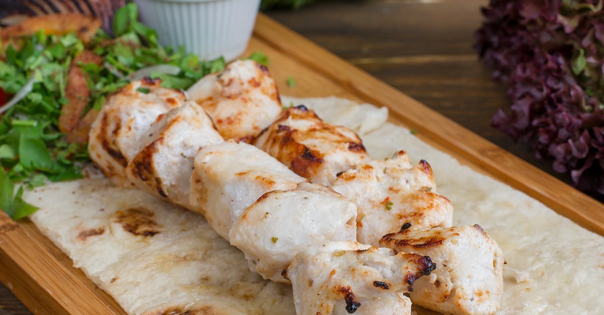 Chicken kebab turned hard - Meat on Brown Wooden Chopping Board Chicken kebab turned hard - Meat on Brown Wooden Chopping Board