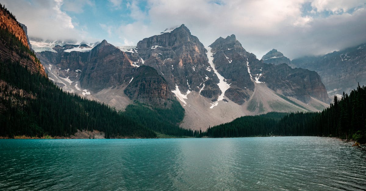 Chiffon gets stiff overnight - Severe mountainous range near azure cold lake Chiffon gets stiff overnight - Severe mountainous range near azure cold lake