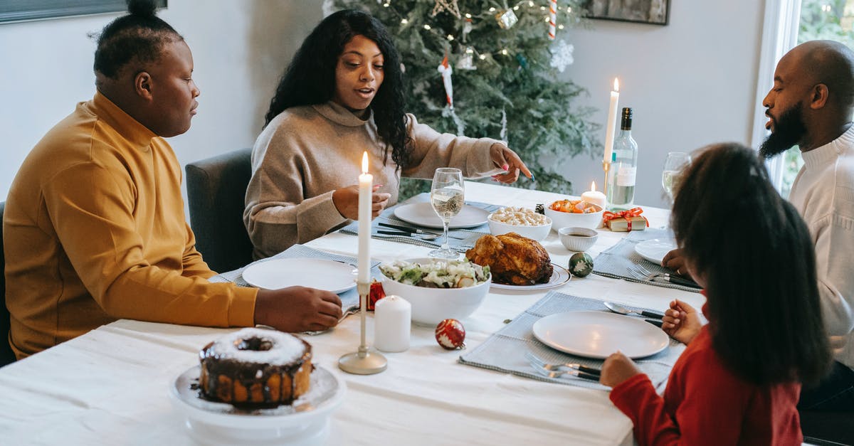 Christmas turkey help (mostly organization) - Black family dining at served table during Christmas holiday Christmas turkey help (mostly organization) - Black family dining at served table during Christmas holiday
