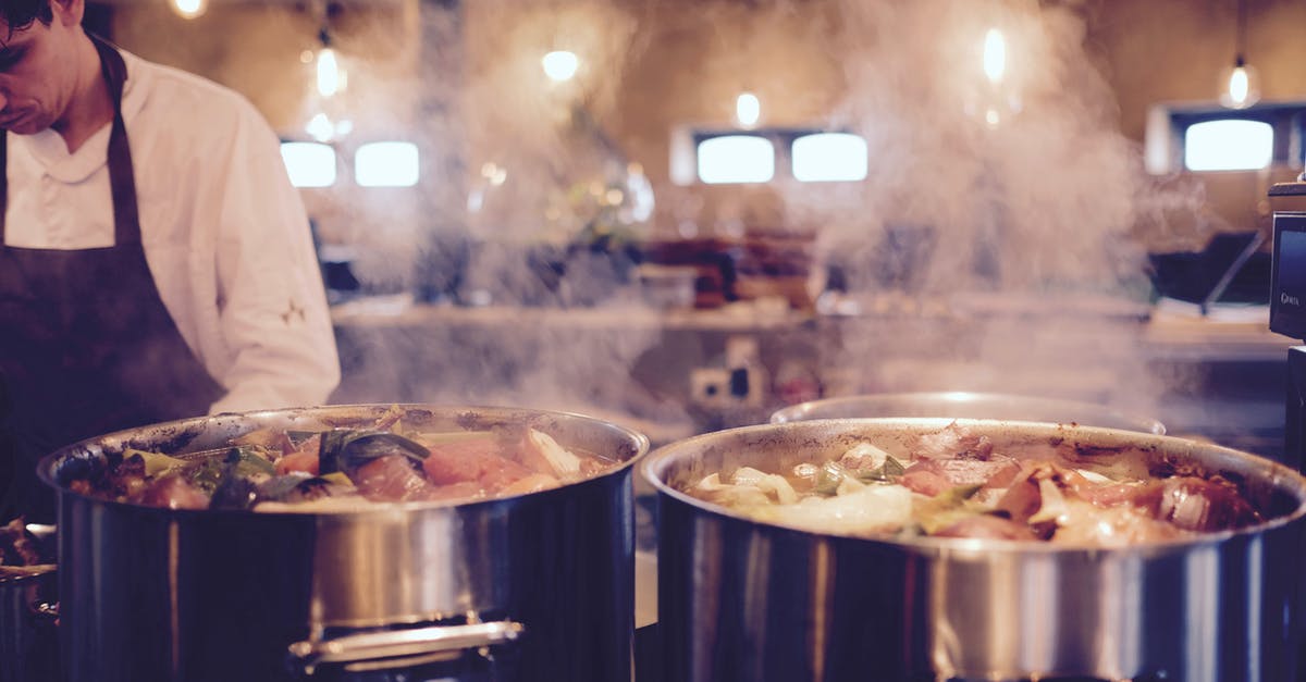 Cooking time adjustment for large quantities of stew - Man Wearing Black Apron Near Two Silver Metal Cooking Pot Cooking time adjustment for large quantities of stew - Man Wearing Black Apron Near Two Silver Metal Cooking Pot
