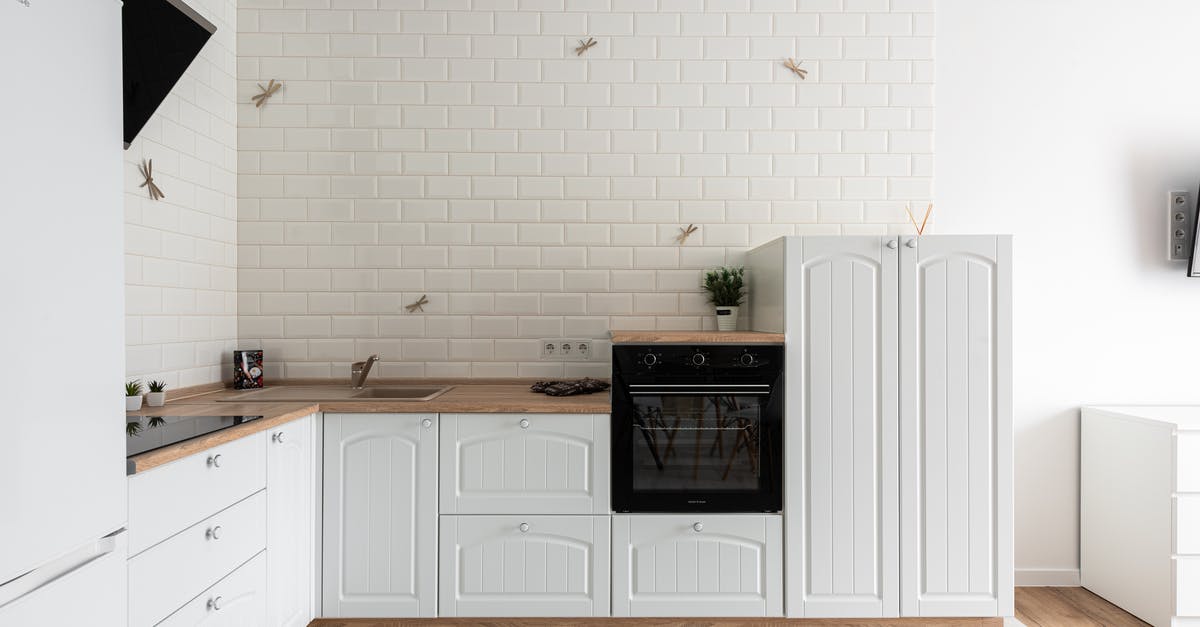 cooking with a round based clay pot on an electric stove - Contemporary kitchen interior with cabinets and decorative dragonflies in house