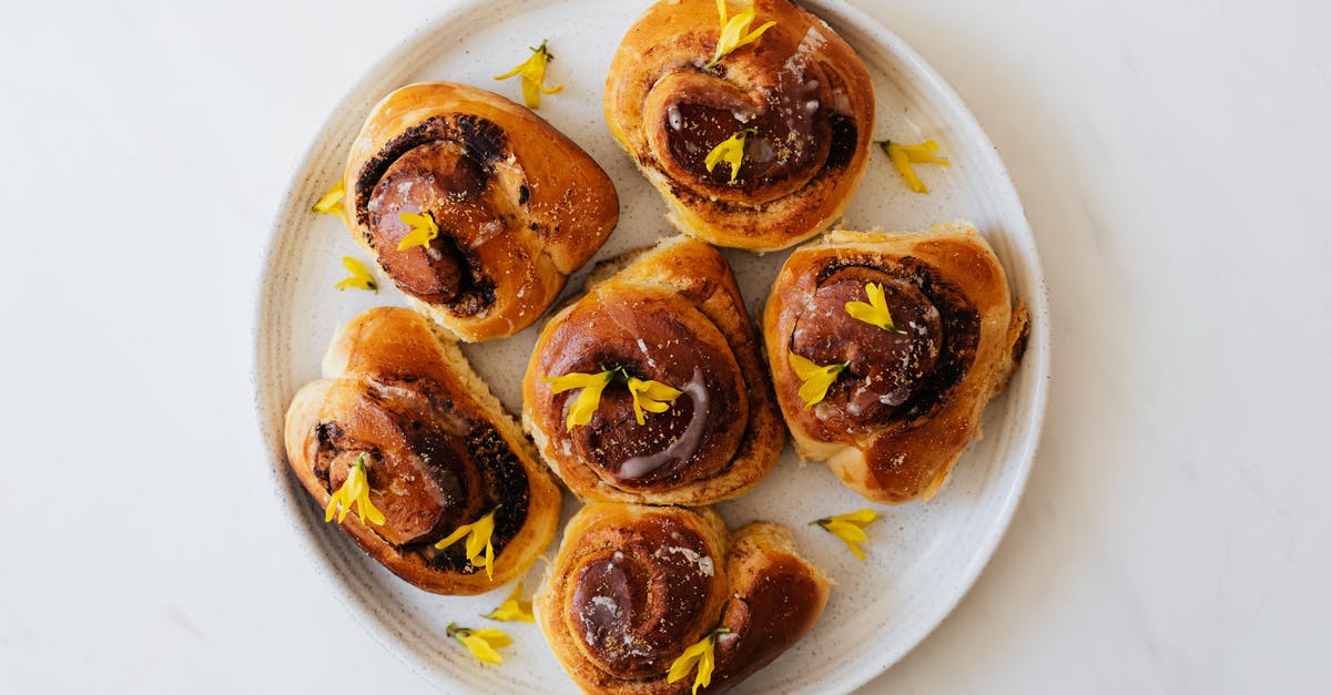 Cooling melted sugar quickly - Baked Cinnamon Rolls on White Plate with Yellow Flowers Cooling melted sugar quickly - Baked Cinnamon Rolls on White Plate with Yellow Flowers