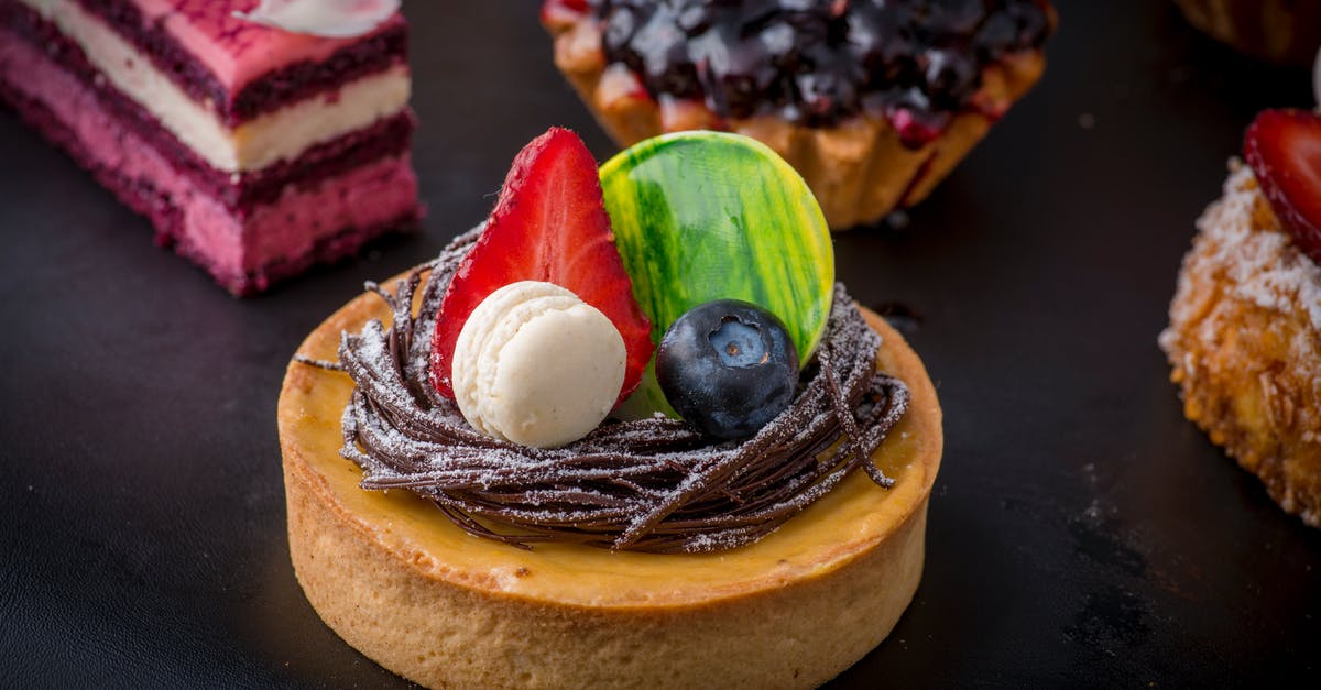Custard curdling/splitting - Assorted Toppings on Custard Cake Custard curdling/splitting - Assorted Toppings on Custard Cake