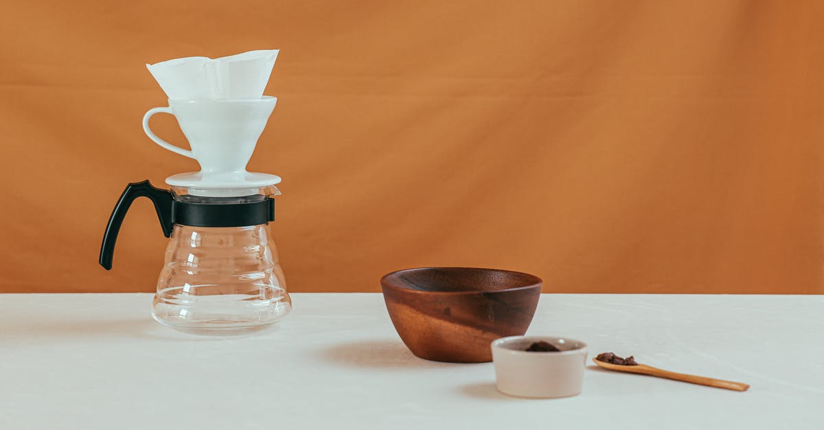 Dirty cutlery holder hanging over glass stove lid with drip container - A Glass Pour-Over Coffee Maker on a White Surface Beside a Wooden Bowl Dirty cutlery holder hanging over glass stove lid with drip container - A Glass Pour-Over Coffee Maker on a White Surface Beside a Wooden Bowl