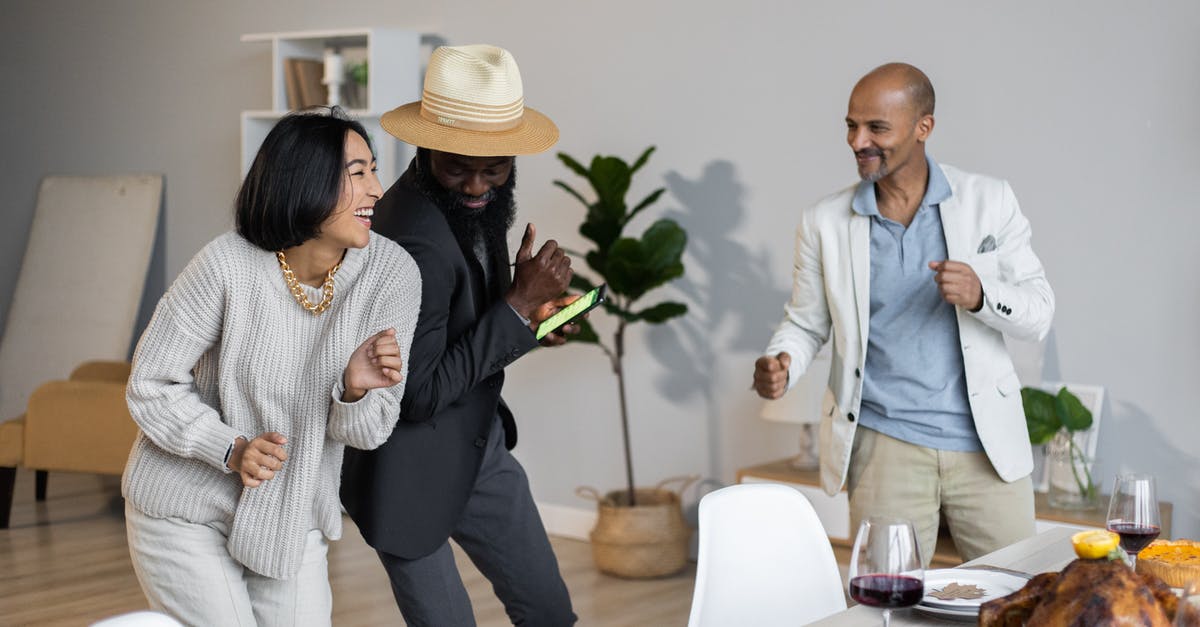 Do I have to tie my turkey legs together? - Positive diverse friends dancing while celebrating Thanksgiving Do I have to tie my turkey legs together? - Positive diverse friends dancing while celebrating Thanksgiving