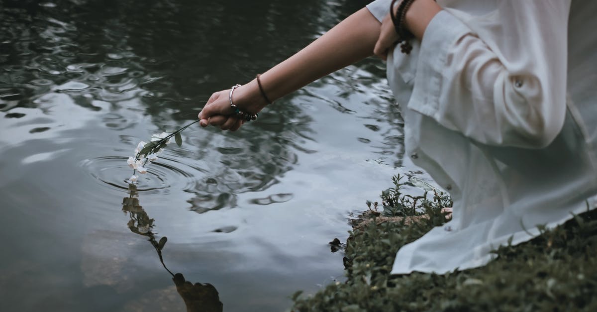 Do I put vinegar in the water when poaching an egg? [duplicate] - Anonymous woman with flower touching pond on grassy shore