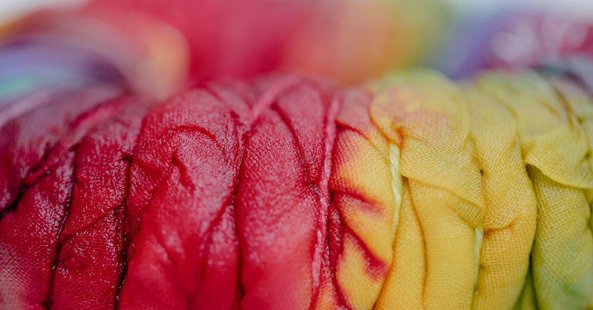 Do you fold or blend the olives in a fougasse? - Closeup of pleated cloth with colorful paints and threads representing Japanese tie dye technique on blurred background Do you fold or blend the olives in a fougasse? - Closeup of pleated cloth with colorful paints and threads representing Japanese tie dye technique on blurred background