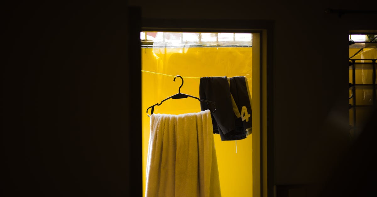 Do you use paper or cloth towel for patting a meat dry before frying? - Towel on hanger and pants on rope in yellow room Do you use paper or cloth towel for patting a meat dry before frying? - Towel on hanger and pants on rope in yellow room