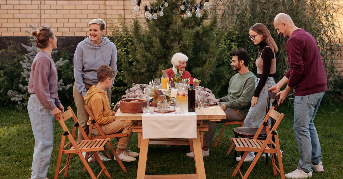 Does the biological classification of food have a relation to taste? - Happy family members talking and sitting down to eat tasty food at big wooden table in backyard in daytime Does the biological classification of food have a relation to taste? - Happy family members talking and sitting down to eat tasty food at big wooden table in backyard in daytime