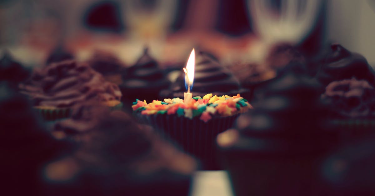 Edible lollipop sticks for a complicated birthday cake - Burning candle with cupcake on table Edible lollipop sticks for a complicated birthday cake - Burning candle with cupcake on table