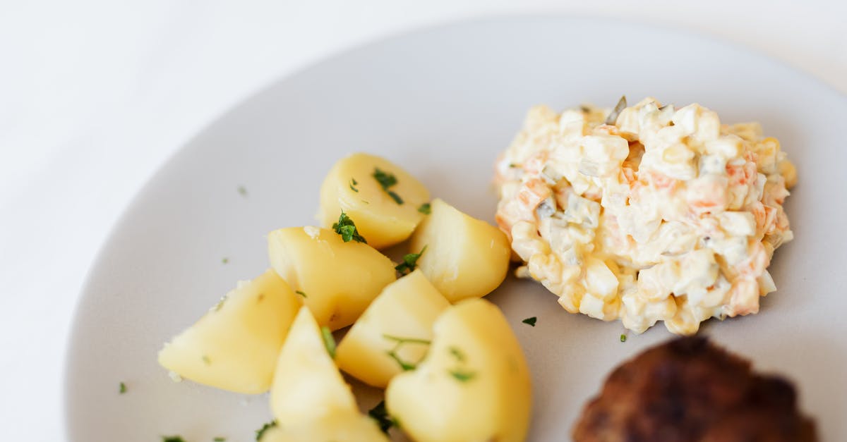 Exactly how much is "one glass", in Russian recipes? - From above of plate with juicy fried meat cutlet served with delicious Russian meat salad and boiled potatoes topped with parsley placed on white table