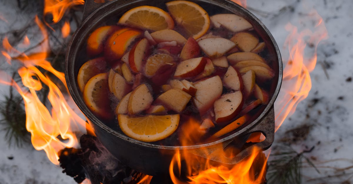 Flames into cooking area - Close-Up Shot of Sliced Fruits on a Cooking Pot Flames into cooking area - Close-Up Shot of Sliced Fruits on a Cooking Pot