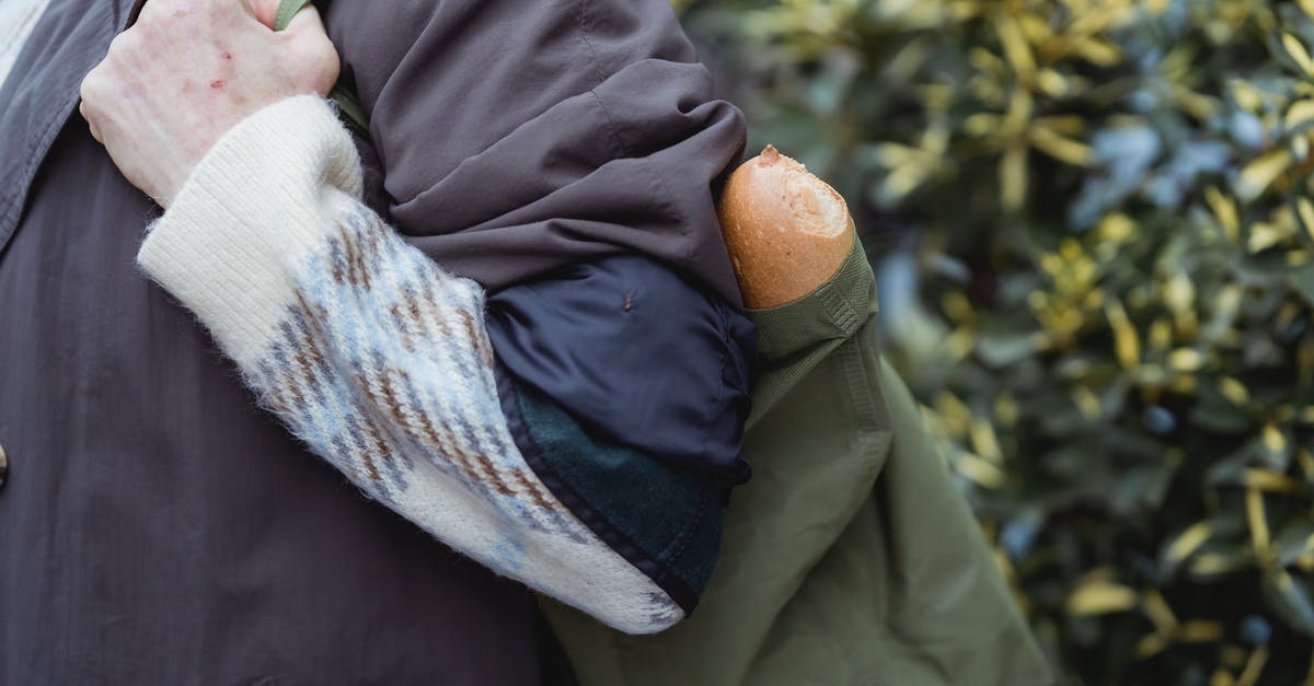 Flies in my bag of bread - bad bread? - Crop woman with bread in fabric bag outdoors