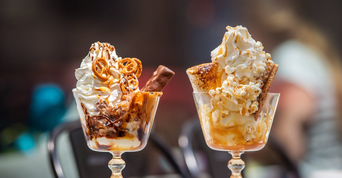 GMS and CMC ratios in Ice Cream - Tasty desserts served on table in cafe GMS and CMC ratios in Ice Cream - Tasty desserts served on table in cafe