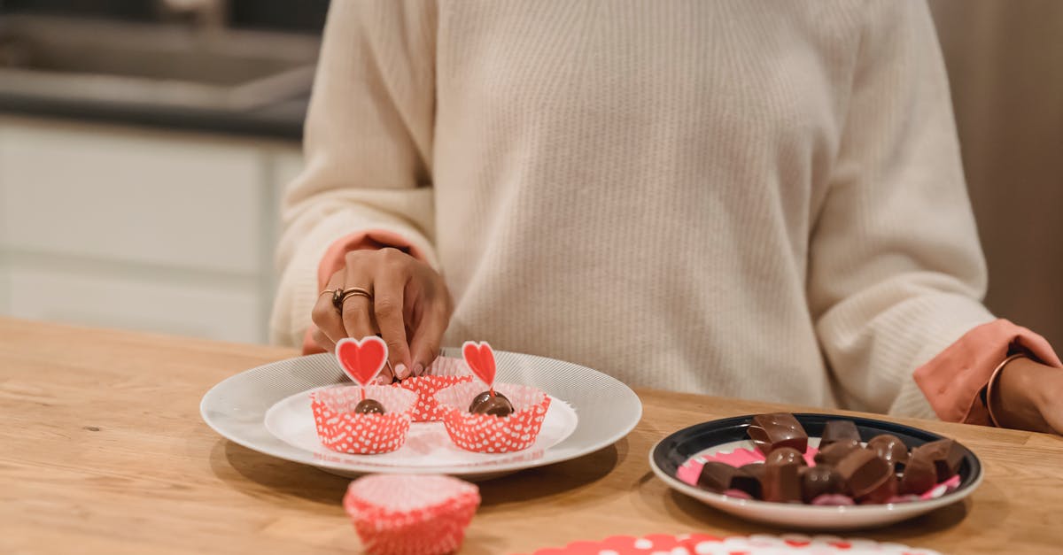 Heart shaped mold - Unrecognizable female standing at wooden table with plates of delicious sweet chocolate candies served in molds in kitchen at home Heart shaped mold - Unrecognizable female standing at wooden table with plates of delicious sweet chocolate candies served in molds in kitchen at home