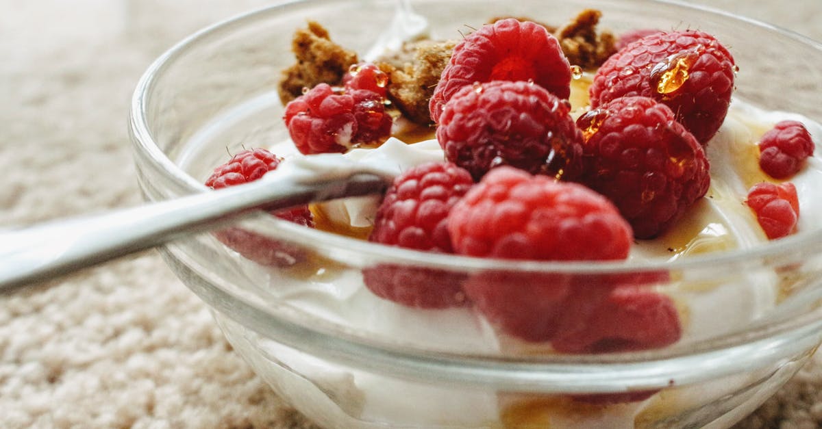 Homemade Yogurt Nutrition Info - Red Raspberry on Clear Glass Bowl Homemade Yogurt Nutrition Info - Red Raspberry on Clear Glass Bowl