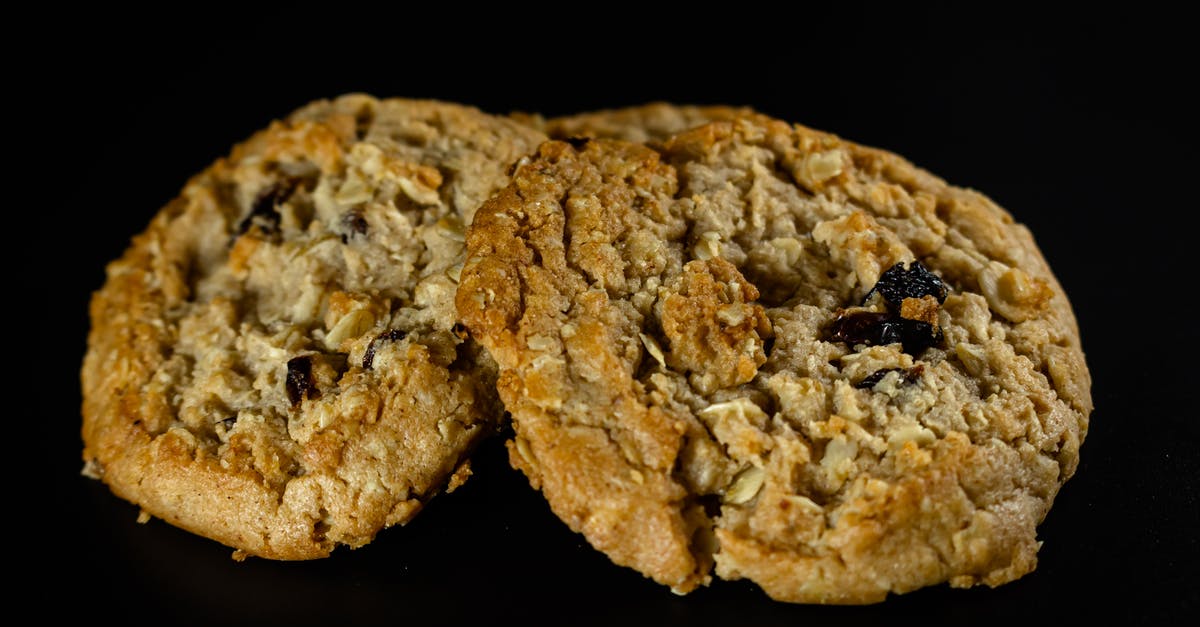 How can I make oatmeal cookies softer/more chewy? - Close-Up Photo of Two Oatmeal Cookies with Raisins How can I make oatmeal cookies softer/more chewy? - Close-Up Photo of Two Oatmeal Cookies with Raisins