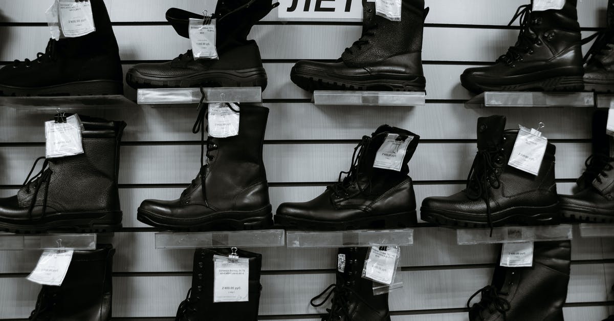 How can I recognize good quality Genoa salami? - Black and white high leather boots with laces placed on shelves in shop How can I recognize good quality Genoa salami? - Black and white high leather boots with laces placed on shelves in shop
