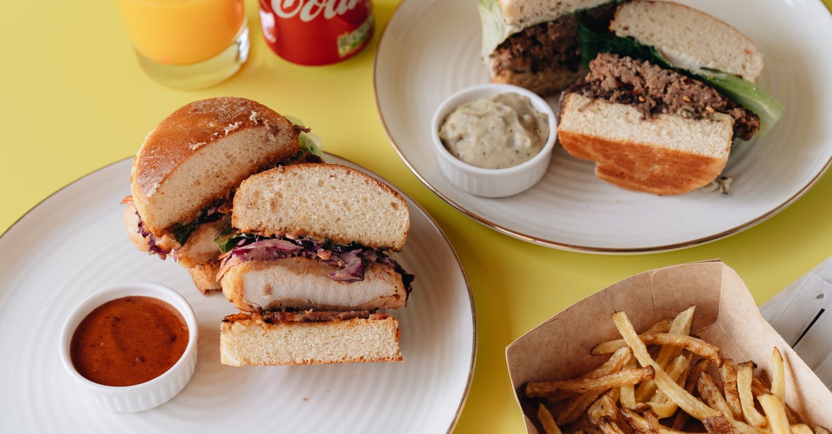 How could buffalo chicken dip be stabilized? - Two Burger Meals on White Plates