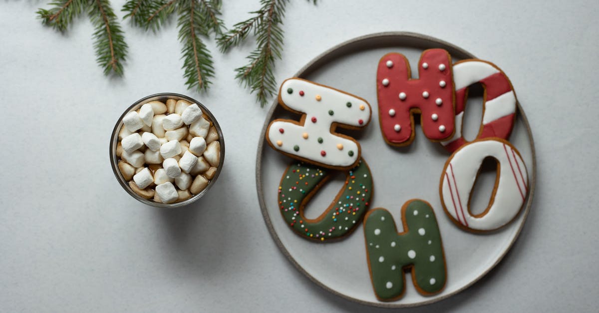 How do you form Marshmallow Ropes? - Overhead view of tasty biscuits in form of letters with decor near hot drink with marshmallows and fir sprig during New Year holiday How do you form Marshmallow Ropes? - Overhead view of tasty biscuits in form of letters with decor near hot drink with marshmallows and fir sprig during New Year holiday
