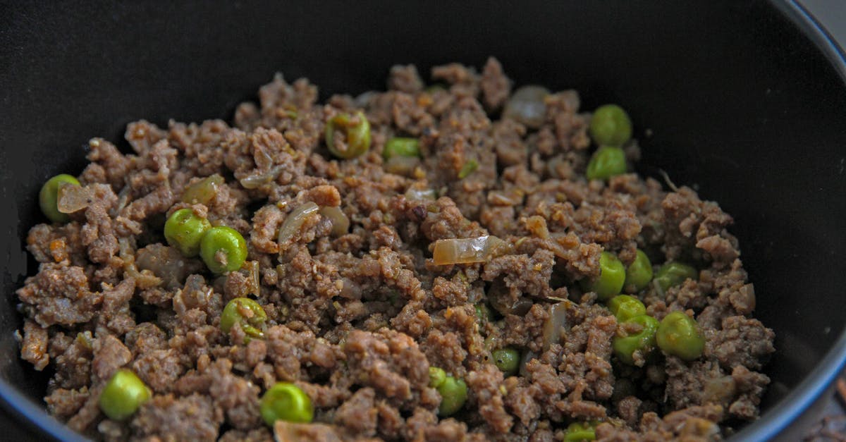 How long does it take to cook ground meat on a skillet? [closed] - Ground Meat with Green Peas in a Bowl