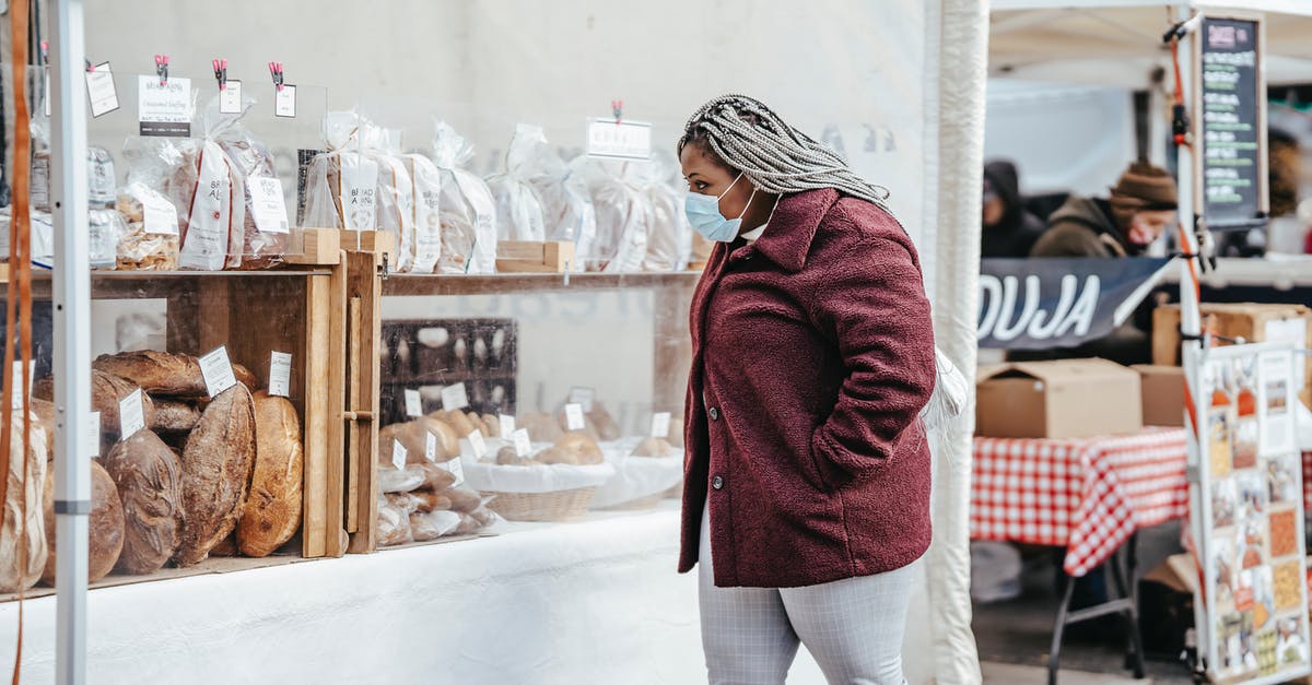 How long should bread dough warm up after cold fermentation? - Side view of adult African American woman wearing protective mask and warm coat walking in street market while selecting bakery products in daylight How long should bread dough warm up after cold fermentation? - Side view of adult African American woman wearing protective mask and warm coat walking in street market while selecting bakery products in daylight