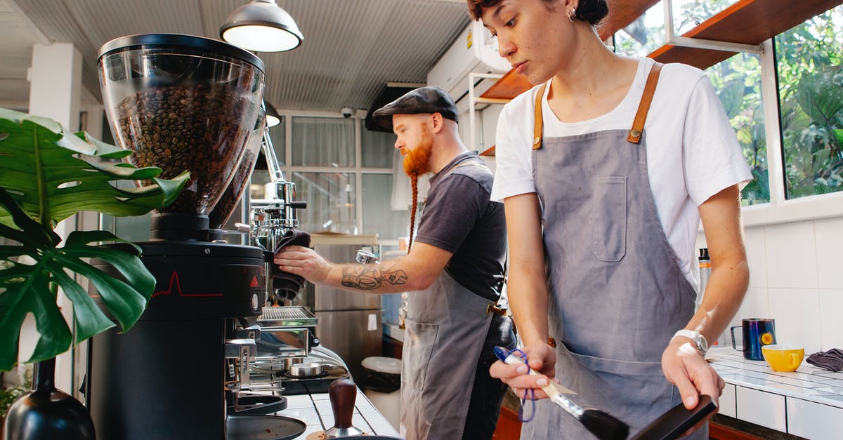 how often is cleaning done in a professional kitchen? - Crop baristas against coffee maker and grinder in cafe kitchen how often is cleaning done in a professional kitchen? - Crop baristas against coffee maker and grinder in cafe kitchen