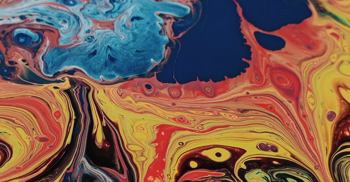 How to do icing swirl effect (a bit like marbling)? - Mixed bright yellow and red paints spill against different saturation blue paints on canvas How to do icing swirl effect (a bit like marbling)? - Mixed bright yellow and red paints spill against different saturation blue paints on canvas