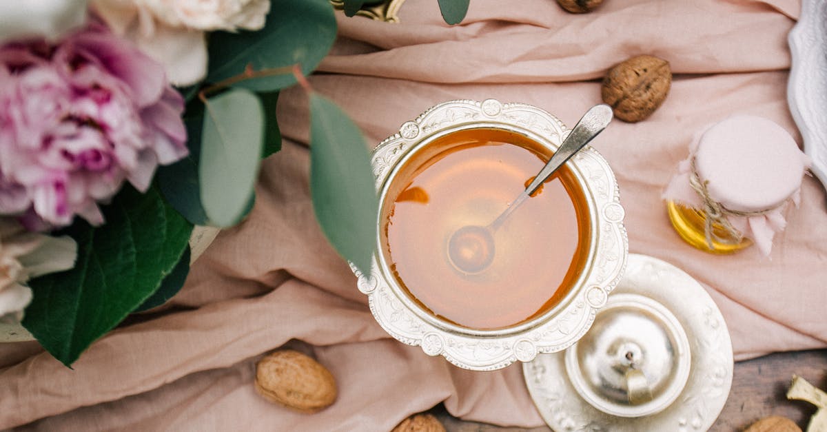 How to get crystallized honey out of a bowl - A Silver Bowl With Spoon on a Pink Cloth