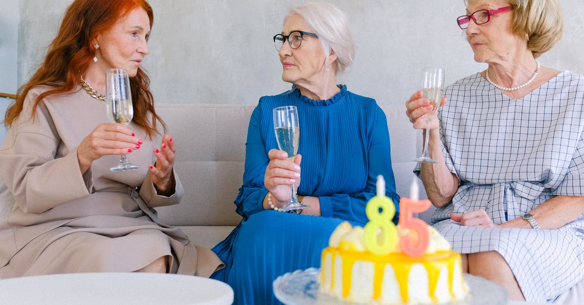 How to incorporate alcohol (rum) into a cake recipe? - Aged best friends with glasses of champagne talking at table with birthday cake decorated with candles How to incorporate alcohol (rum) into a cake recipe? - Aged best friends with glasses of champagne talking at table with birthday cake decorated with candles