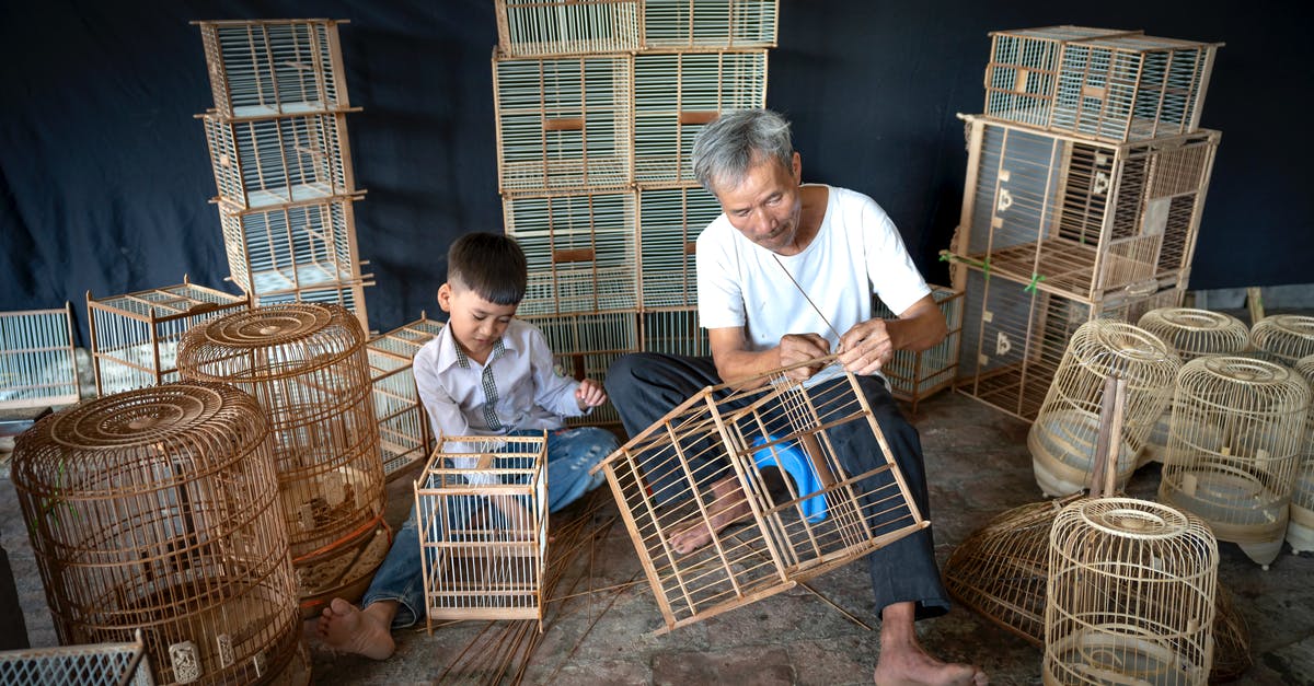 How to make Chinese-style cornstarch coating stick - Aged ethnic craftsman with gray hair creating handmade souvenir bird cages while little grandson helping and picking wooden bamboo sticks How to make Chinese-style cornstarch coating stick - Aged ethnic craftsman with gray hair creating handmade souvenir bird cages while little grandson helping and picking wooden bamboo sticks