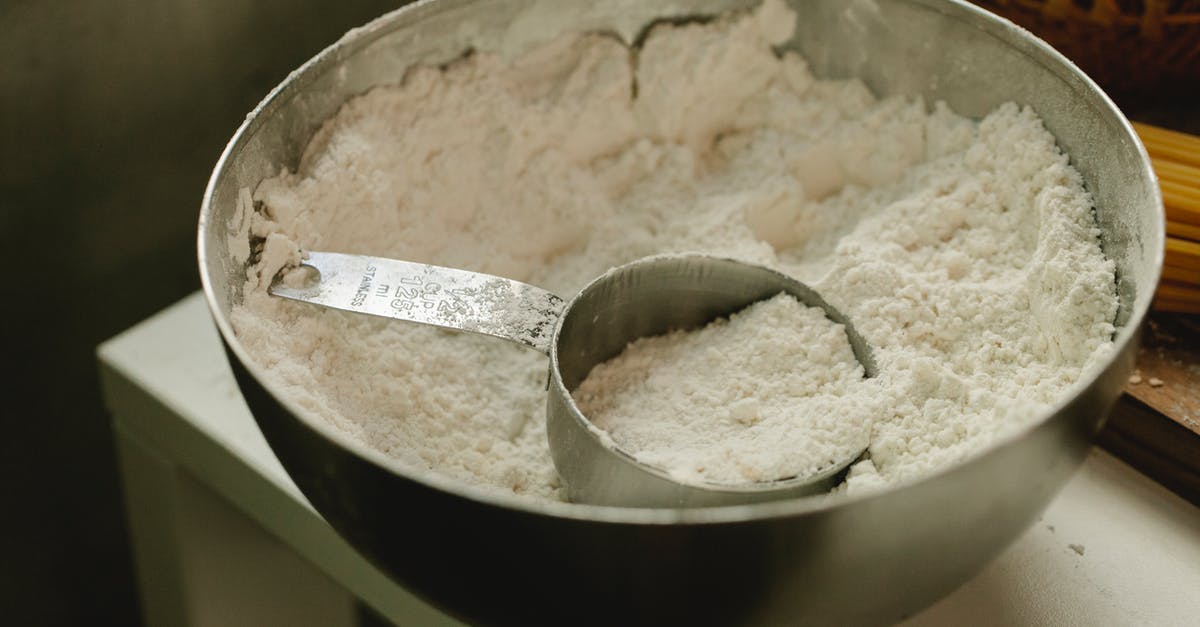 How to measure a cup of "solid" ingredient? - Bowl with flour and measuring cup in kitchen How to measure a cup of "solid" ingredient? - Bowl with flour and measuring cup in kitchen