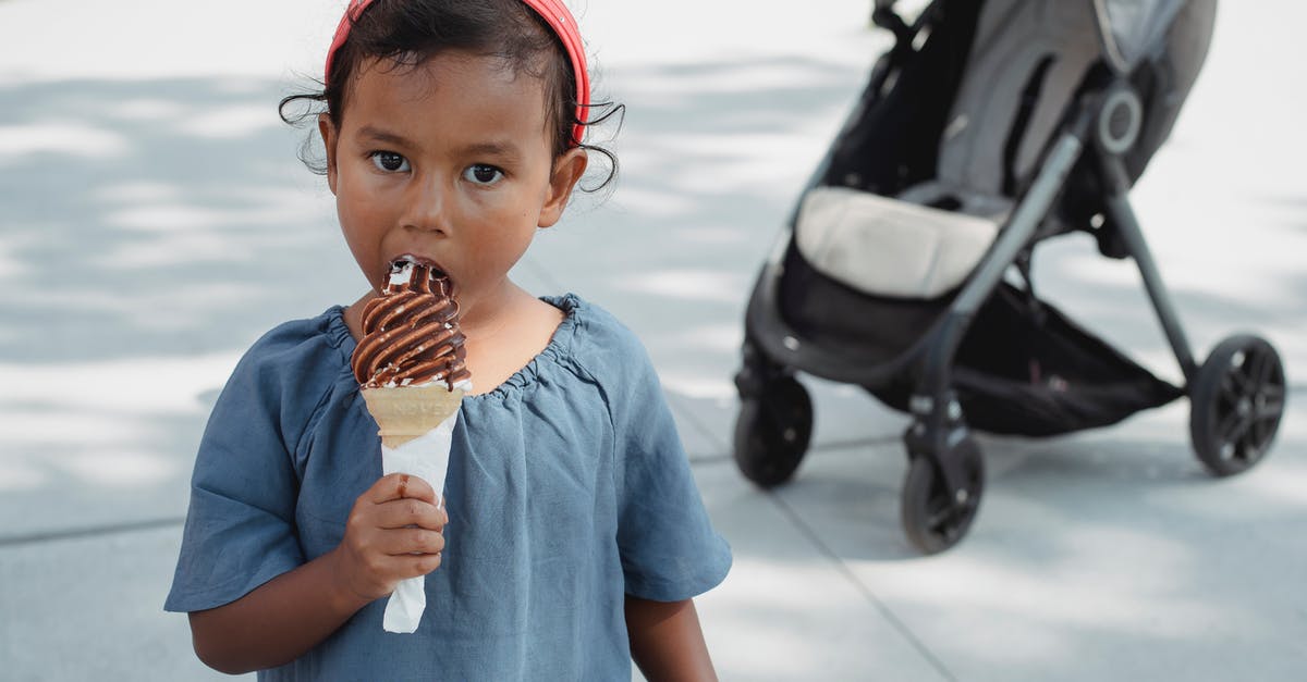 How to melt sugar evenly? - Cute Asian little girl in casual outfit eating yummy chocolate ice cream cone and looking away How to melt sugar evenly? - Cute Asian little girl in casual outfit eating yummy chocolate ice cream cone and looking away