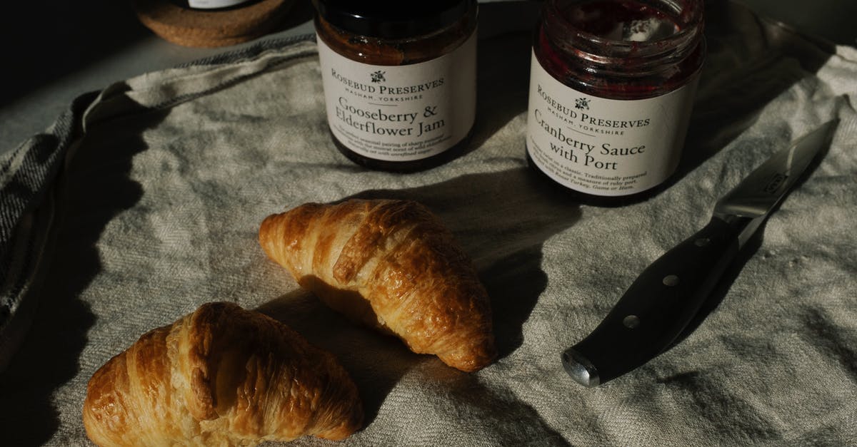 How to seal a jar with a jam so that it can be opened without breaking the lid? - Delicious pair of fresh croissants with jars of jam and sauce on crumpled gray tissue How to seal a jar with a jam so that it can be opened without breaking the lid? - Delicious pair of fresh croissants with jars of jam and sauce on crumpled gray tissue