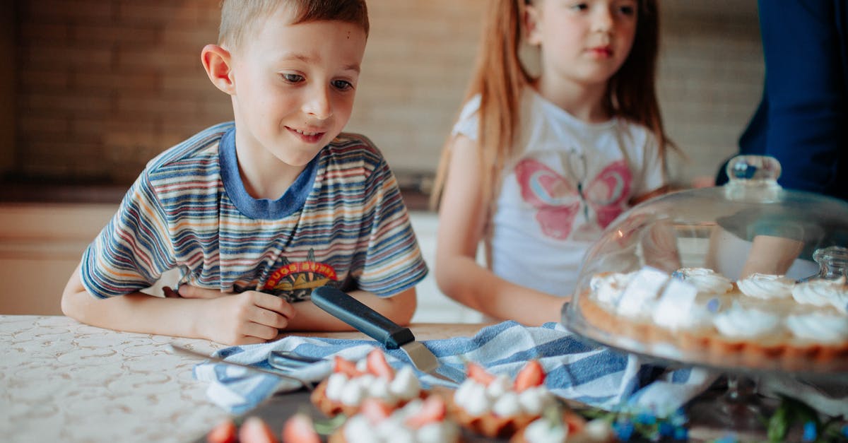 How to veganize and improve this cake recipe? - Children in casual clothes near counter with cake and delicious desserts with strawberry and cream in light kitchen How to veganize and improve this cake recipe? - Children in casual clothes near counter with cake and delicious desserts with strawberry and cream in light kitchen