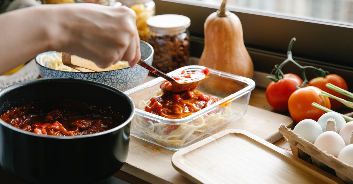 I'm tweaking a Lasagna Bolognese - Crop chef pouring bolognese on spaghetti I'm tweaking a Lasagna Bolognese - Crop chef pouring bolognese on spaghetti