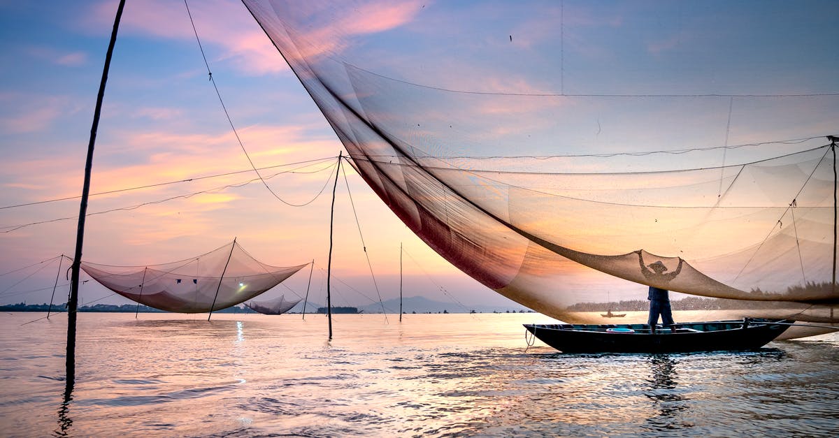 In England, can I buy fresh fish directly off the boat? - Silhouette of anonymous fisherman standing in boat under large lift net while catching fish against picturesque sunset sky in Hoi An In England, can I buy fresh fish directly off the boat? - Silhouette of anonymous fisherman standing in boat under large lift net while catching fish against picturesque sunset sky in Hoi An