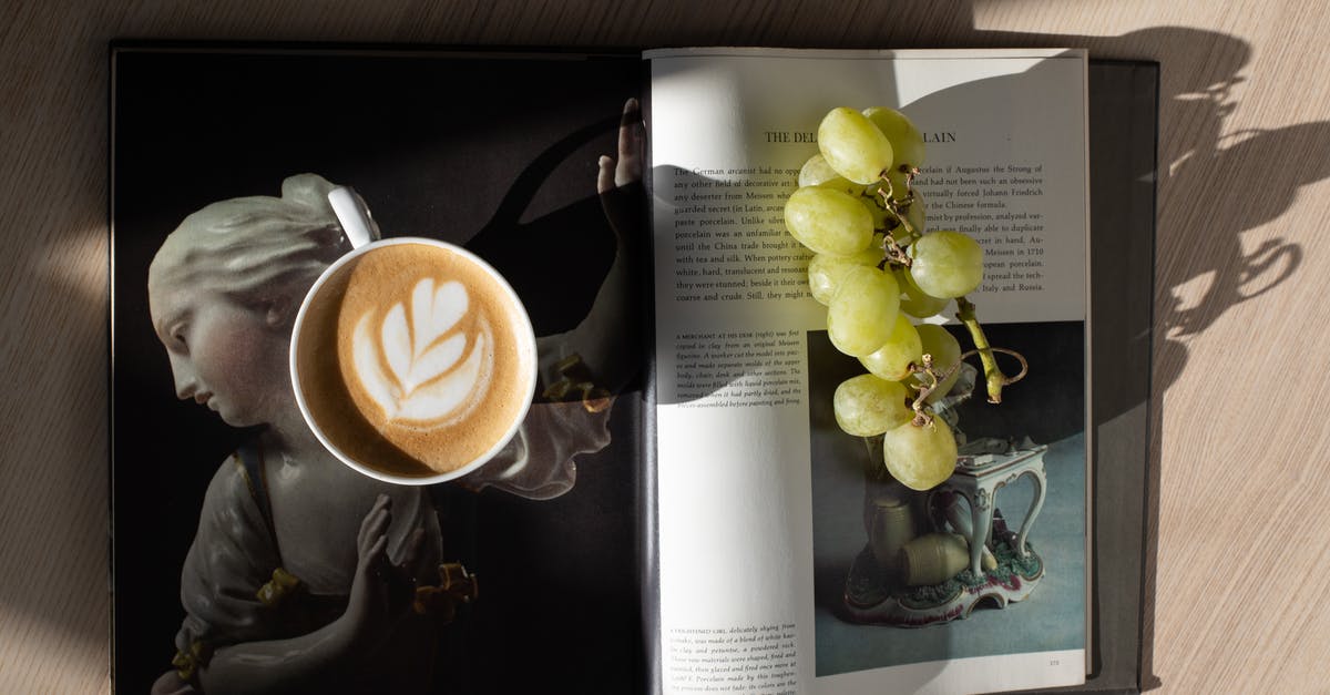 Interesting use for Okra as the main ingredient in a dish? - Top view of cup of fresh brewed cappuccino with latte art and bunch of healthy green grapes placed on opened magazine on wooden table Interesting use for Okra as the main ingredient in a dish? - Top view of cup of fresh brewed cappuccino with latte art and bunch of healthy green grapes placed on opened magazine on wooden table