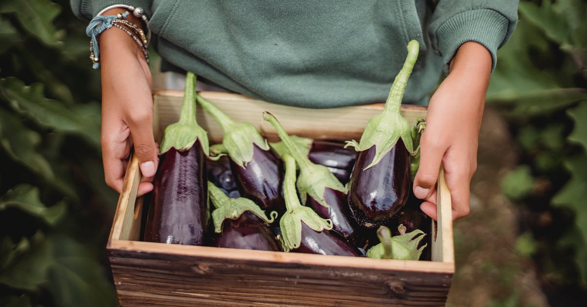 Internal temperature of cuts containing abundance of connective tissue - From above of crop anonymous farmer showing wooden container full of shiny eggplants on farmland Internal temperature of cuts containing abundance of connective tissue - From above of crop anonymous farmer showing wooden container full of shiny eggplants on farmland