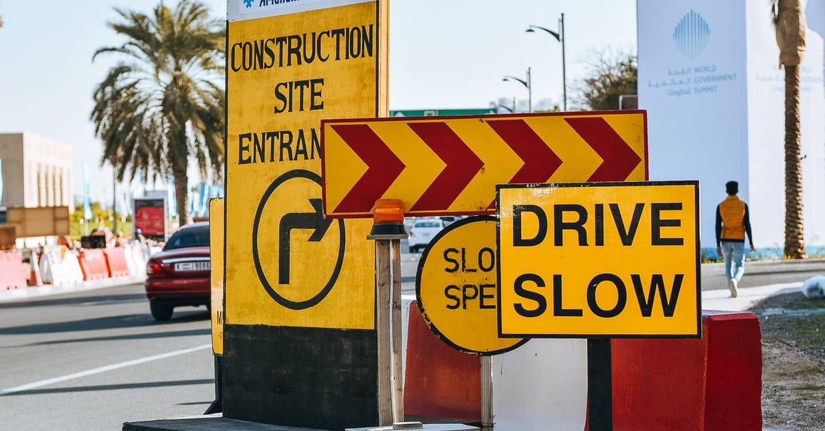 Is there a slow speed walnut grinder? - Contemporary city road on sunny day with various traffic signs warning about driving slow because of construction site entrance Is there a slow speed walnut grinder? - Contemporary city road on sunny day with various traffic signs warning about driving slow because of construction site entrance